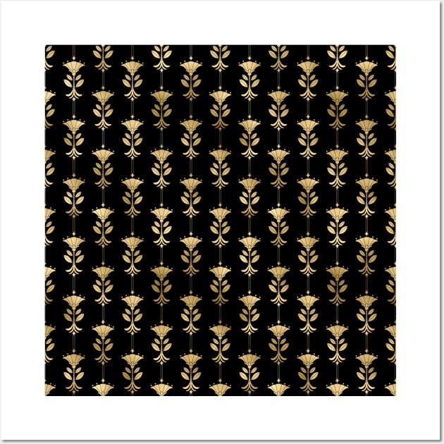 Damask Motifs in Black and Gold Vintage Faux Foil Art Deco Vintage Foil Pattern Wall Art by podartist